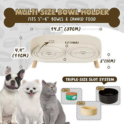 Raised Dog Feeder Bowl Stand - Elevated Dining Table for Small and Medium Dogs and Cats - Fits Food and Water Dish up to 6" Diameter - Milky White (Bowls Not Included)