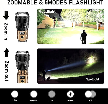 Flashlights High Lumens Rechargeable, 100,000LM LED Super Bright Flash Light, Zoomable Linternas with LCD Digital Display, 5 Mode, Waterproof, Powerful Tactical Flashlight for Emergencies Camping Gift