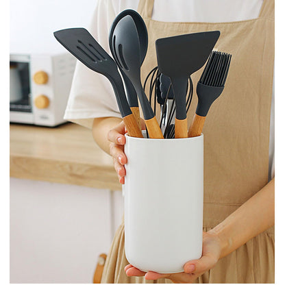 hengshukeji Kitchen Utensil Holder, 6.3"+5.3" Ceramic Kitchen Utensil Holder for Countertop, Large Cooking Utensil Crock for Kitchen Counter, Set of 2, for Spoons, Spatulas, Utensils (White Set)