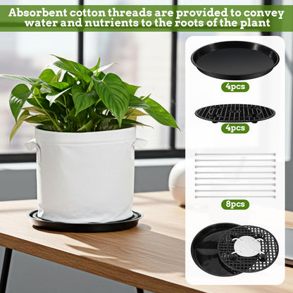 Yuanan 4 Pack 14 Inch Self-Watering Fabric Pot Base,Plant Saucers for Indoors, Plastic Plant Saucer Stand Elevated Plants Saucer Stand for Non-Woven Planter Flower Pot Growth Tent Indoor Outdoor