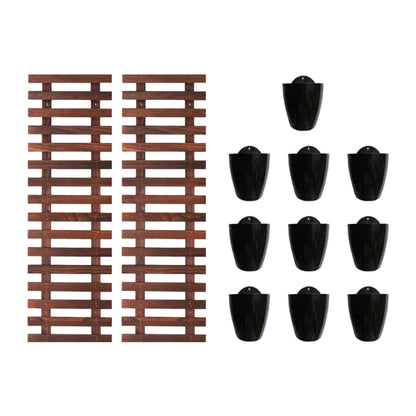 LalaGreen Bundle- 10 Pack, 4 Inch Black Self Watering Plant Pot + 2 Pack, 35.4 Inch Wooden Plant Holder Modern Indoor Hanging Wall Mount Vertical Hydroponic Garden Display Large Home Air Plant Decor