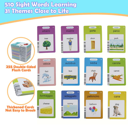 MAYAPHILOS 510 Words Italian and English Talking Flash Cards, Pocket Speech for Learn Italian, Italian Language Learning Audible Talking Flashcards Toddlers' Sensory Preschool Birthday Gifts