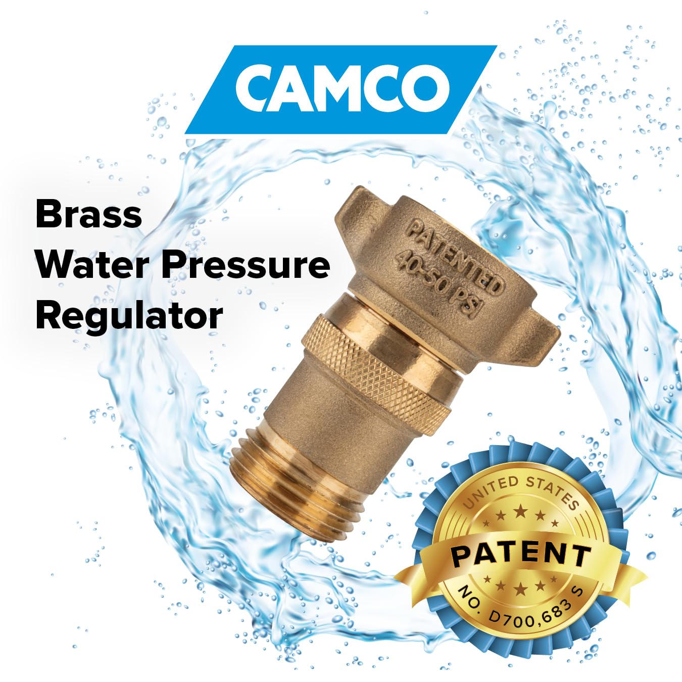 Camco Brass Marine/RV Water Pressure Regulator – Protects RV Kitchen Small Appliances, Plumbing & Hoses – Reduces RV Water Pressure to Safe & Consistent 40-50 PSI – Drinking Water Safe (40055)