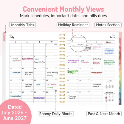 Teacher Planner 2026-2027, Forvencer Academic Planner 2026-2027, Jul 2026 - Jun 2027, 8.5"x11", Weekly & Monthly Planning Book with 7 Periods, School Agenda for Teacher Student Homeschool, A4, Pink
