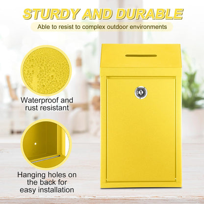 Metal Donation Cash Box Collection Safe Suggestion Box with Lock Wall Mounted Mailbox Delivery Ballot Container for Home Office Outdoor Door