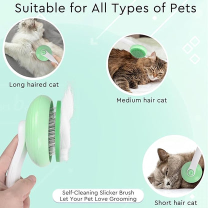 Cat Grooming Glove Brush,Self-Cleaning Slicker Pet Brush for Short and Long Haired Pets,Dog Bath Brush for Shedding and Grooming,Removes Loose Hair and Tangles,Promote Circulation