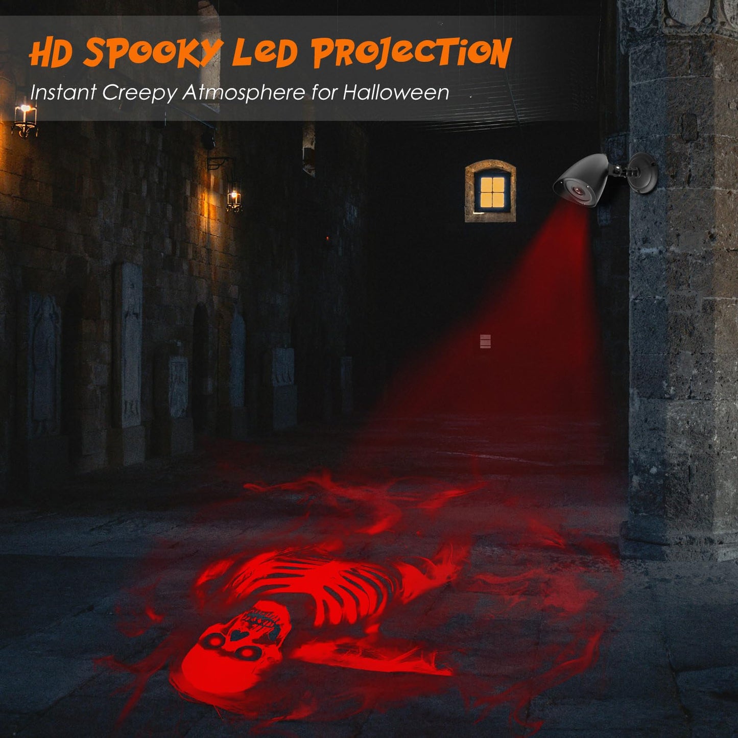 Halloween Decorations Outdoor Halloween Projector, 3D Dynamic LED Red Skull Halloween Decoration, Halloween Window Hologram Lights Projector