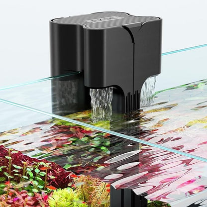 Hang On Back Aquarium Filter Up 10 Gallons Fish Tanks, 3-Stage Multi-Stage Filtration with Surface Skimmer, Ultra Quiet HOB Power Waterfall Filter for Freshwater
