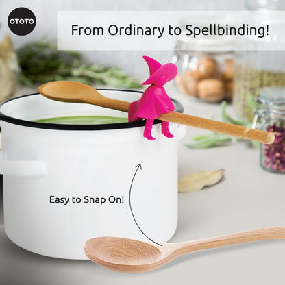OTOTO Agatha Spoon Holder - Goth Cute Spoon Rest for Stove Top, Gothic, Spooky Cooking Gifts, Witchy Gifts, Cool Kitchen Gadgets, Halloween Gifts (Pink)