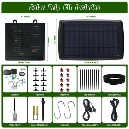 Solar Drip Irrigation System for Garden, Automatic Drip Irrigation Kit with 33FT Tubing, Solar Powered Plant Watering Device for Potted Plants, Vacation, Outdoor No Wiring Needed (10 Pots)