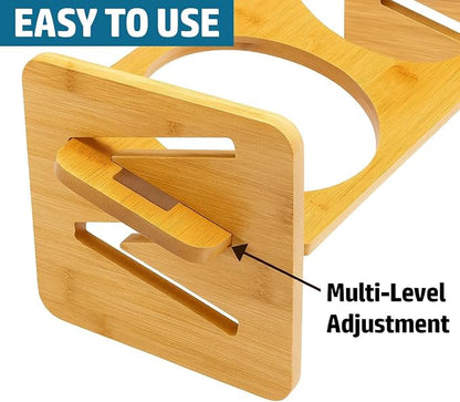 Cutie's PetBox Elevated Food & Water Bowl for Cats and Small Dogs, Adjustable Height Natural Bamboo Stand with Ceramic Dishes