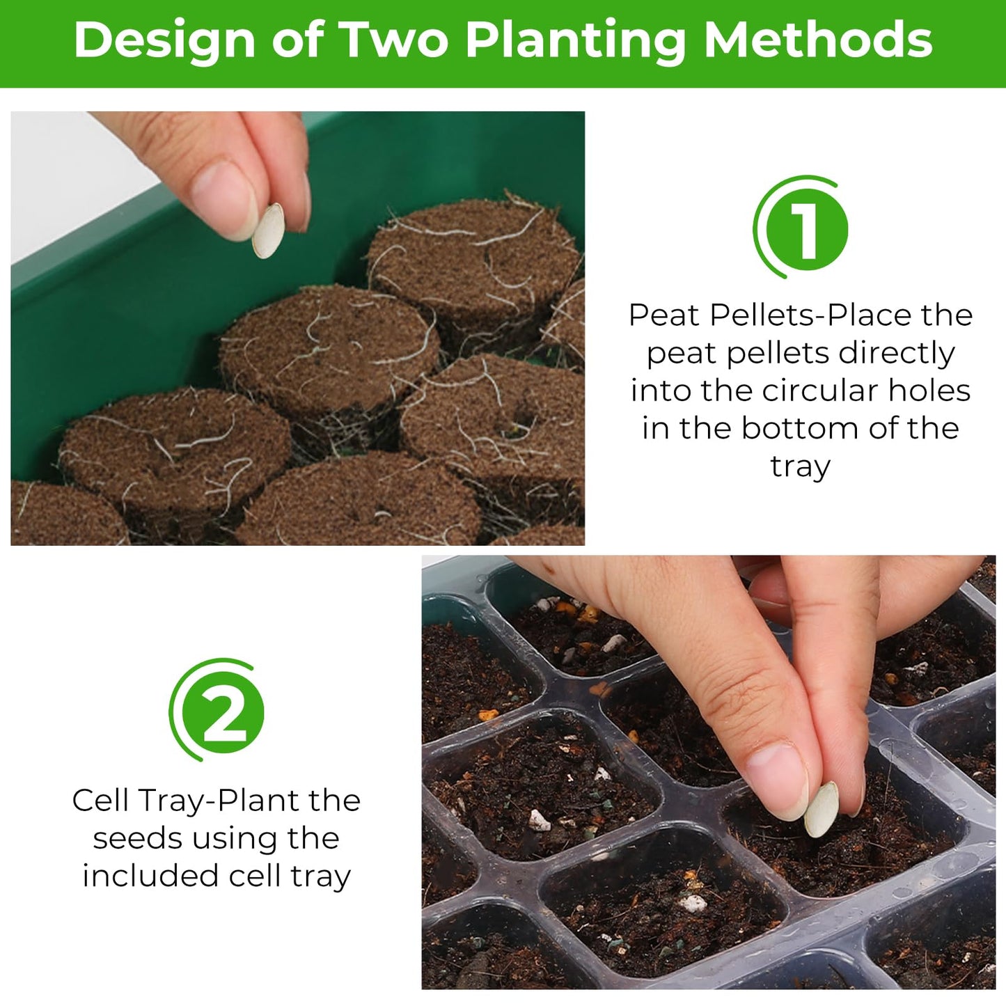 Ourhom Seed Starter Tray with Grow Light, 6pcs Seed Starter Kits with Light and Adjustable Humidity Domes, Covers Height 3.9", Indoor Seedling Starter Plant Germination Trays (Green-Warm White)