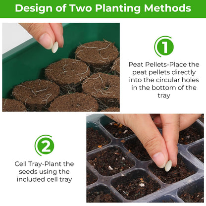 Ourhom Seed Starter Tray with Grow Light, 6pcs Seed Starter Kits with Light and Adjustable Humidity Domes, Covers Height 3.9", Indoor Seedling Starter Plant Germination Trays (Green-Warm White)