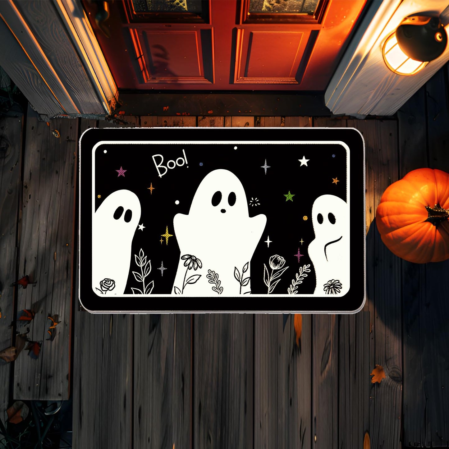 QIONG MENG Halloween Door Mat Rug Ghost Decorative Glow in The Dark Doormats Luminous Entrance Rugs Floor Front Mats for Farmhouse Home Kitchen 17 x 27 Inch