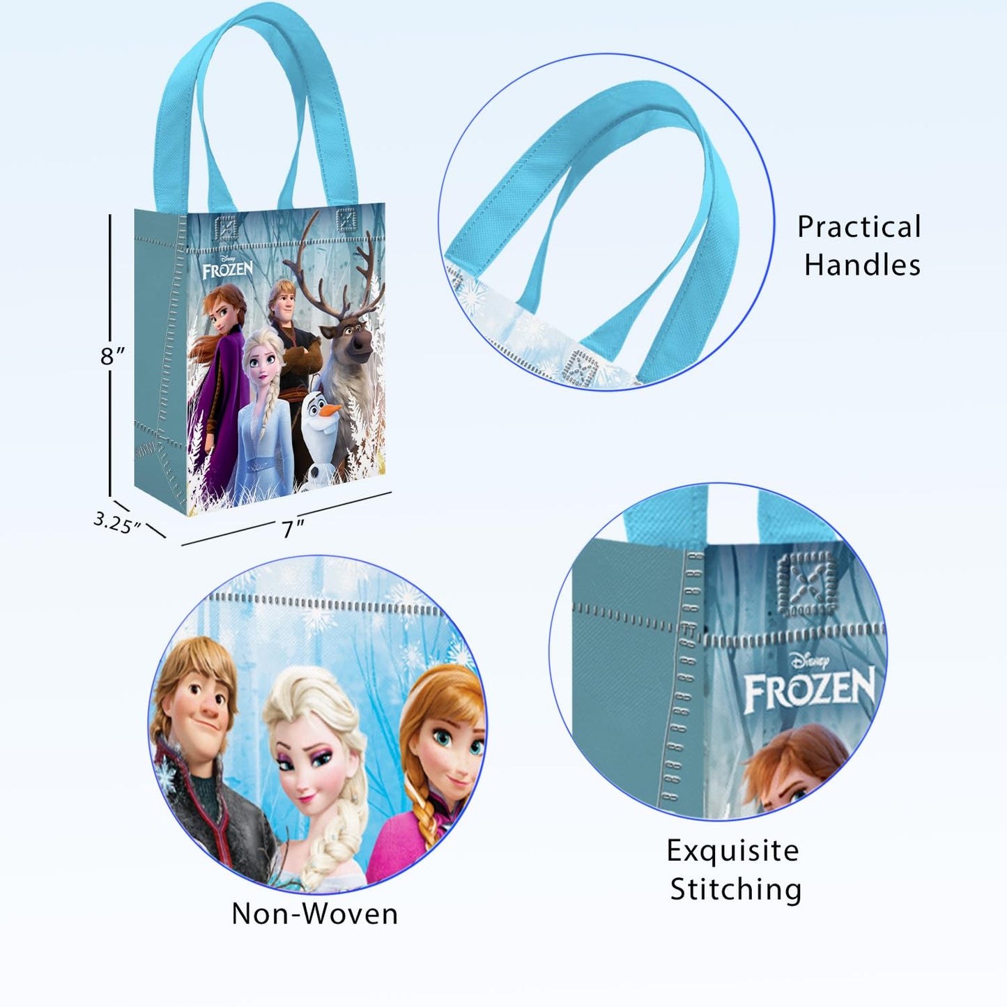 Disney Frozen Party Favor Bags Set – 24 Pack of 8" Frozen Party Goodie Bags for Kids Bulk Reusable Mini Totes | Disney Frozen Birthday Party Supplies