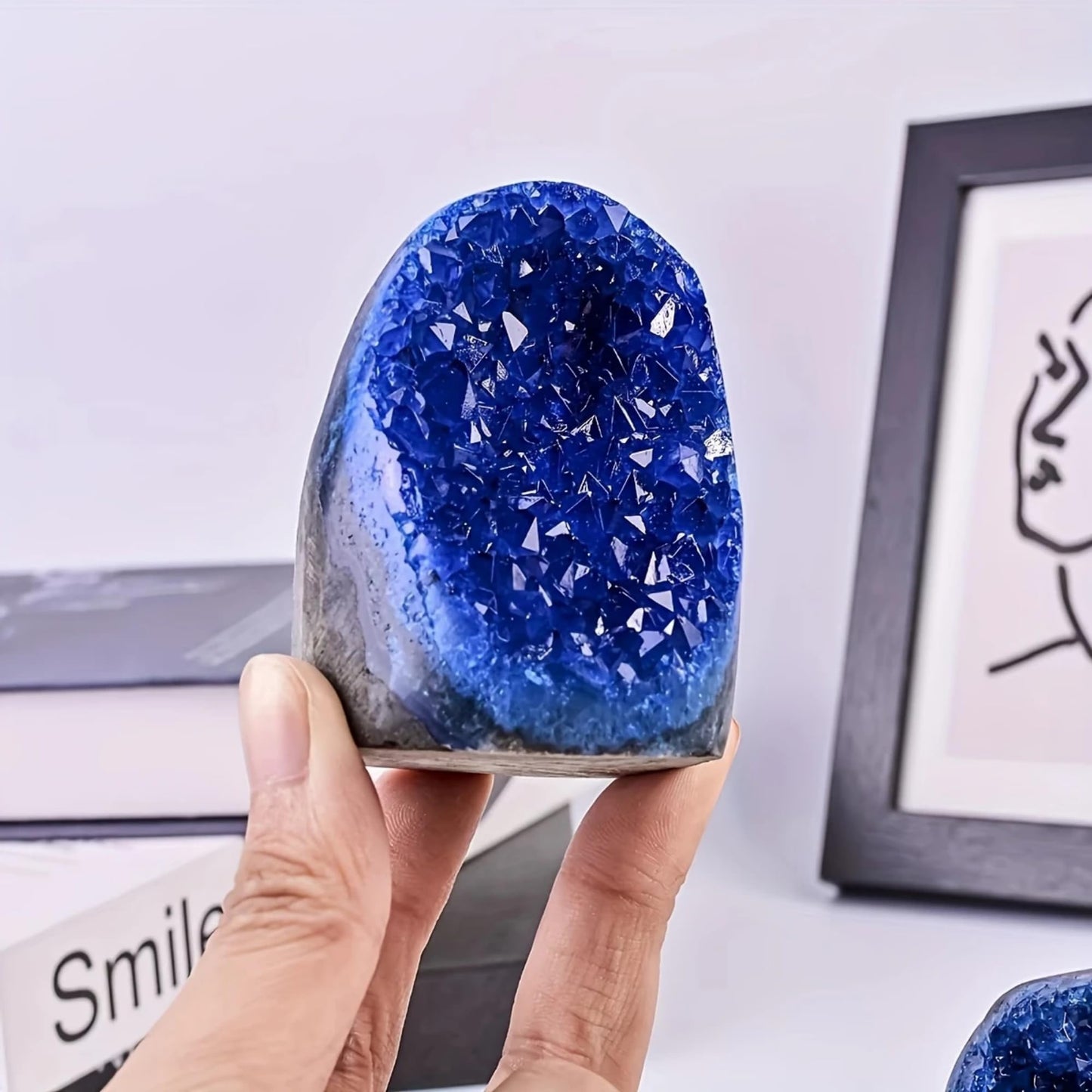 CrystalHola 200-700g Selected Raw Geode Quartz Cluster Home Feng Shui Ornaments Energy Stone Healing Tools Meditation Feng Shui Decoration,Stone Display Piece, Mineral Specimen (Blue, 200-300g)