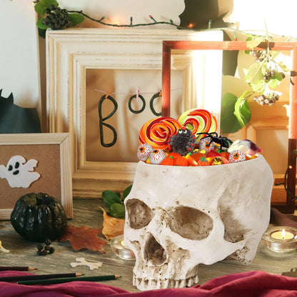 Sinromrich Skull Planter Pot for Plants - Realistic Human Skull Head Flower Pot, Halloween/Gothic Décor, Resin Planter for Succulents, Bonsai, Cactus, Home Bar, Desk, Spooky Gift Idea (Antique White)