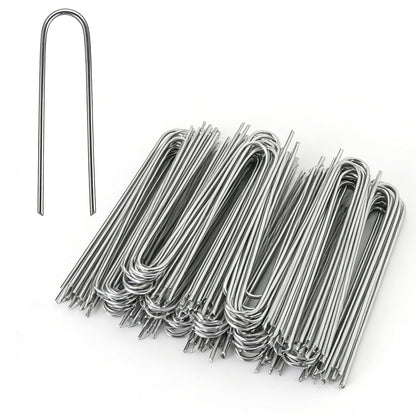 MySit 200 Pack 4 Inch Garden Stakes, Galvanized Drip Irrigation Stakes U Shaped Landscape Staples Ground Stakes for 1/8" to 1/2" Soaker Hose,Irrigation Tubing, Garden Hose, Weed Barrier