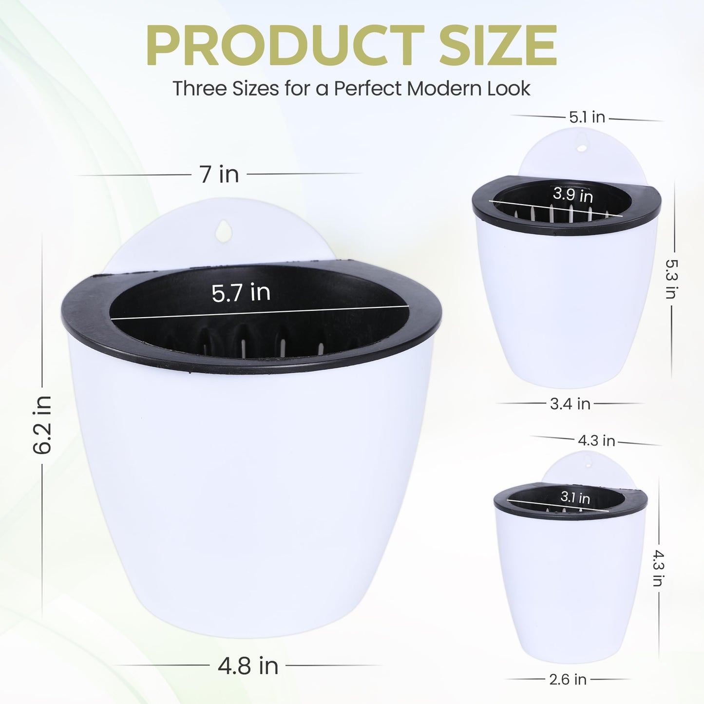 SOOSKSI Self Watering Wall Mounted Planters | Set of 3 White Indoor/Outdoor Hanging Planter with Double Layer Design & Flat Backed for Mounting | Effortless Plant Care & Stylish Wall Pots.
