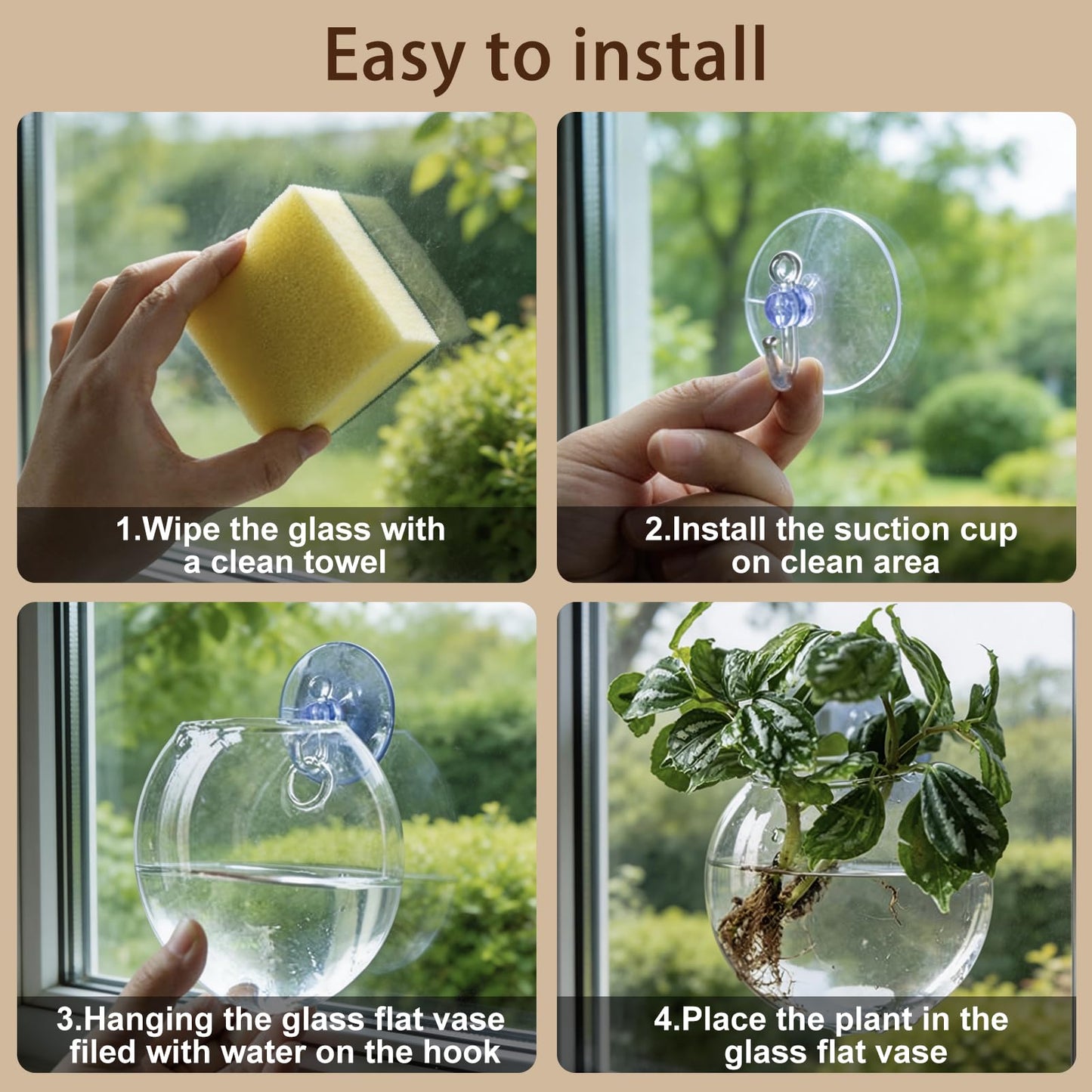 Window Propagation Stations, Oblate Glass Terrariums Planter with Suction Cup Hook, Wall Hanging Planters for Hydroponics Plants, Home, Office, Bathroom, Living Room Decor, Gift for Plant Lovers (2)