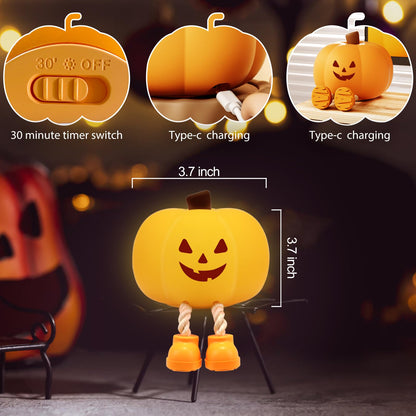 Gefaxi Pumpkin Night Light for Kids Cute Jack O Lantern Halloween Decor Nightlight for Baby Nursery Toddler Squishy Pumpkin Lights Cordless Rechargeable Dimmable Silicone Bedside Lamp Halloween Gifts