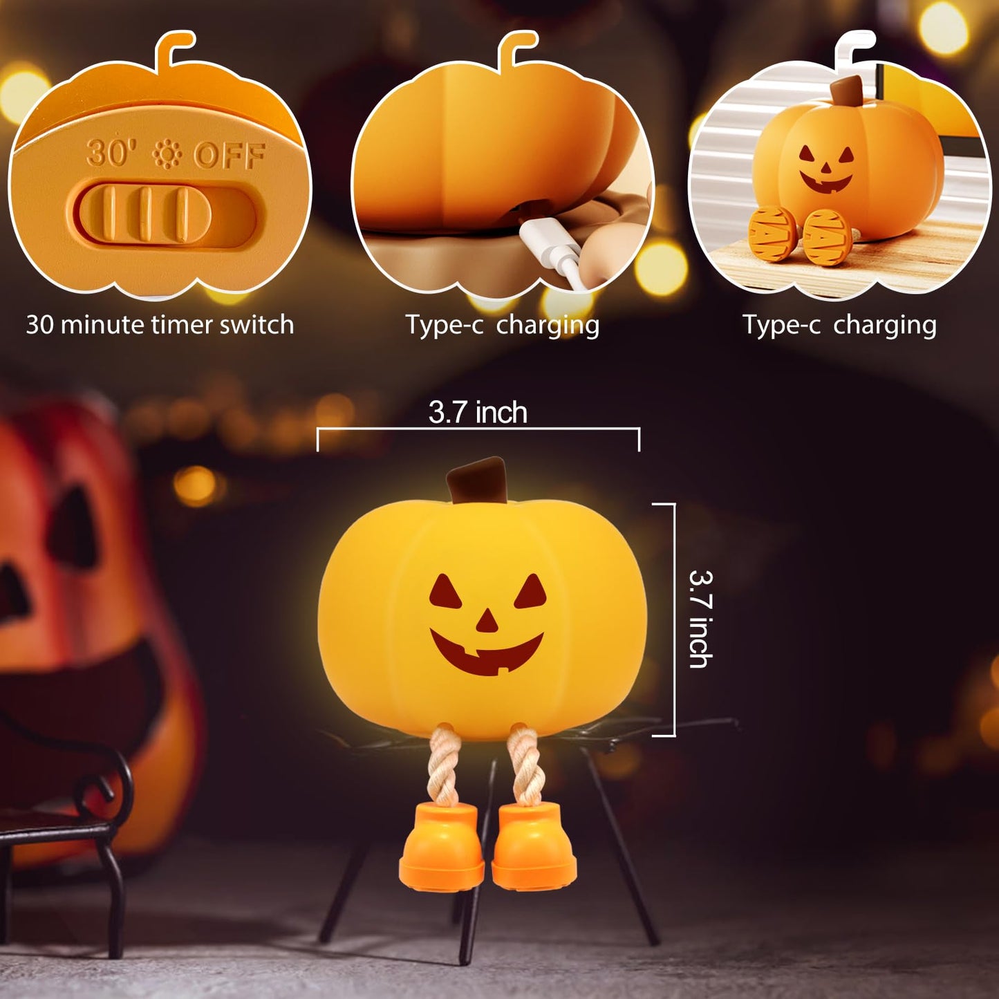 Gefaxi Pumpkin Night Light for Kids Cute Jack O Lantern Halloween Decor Nightlight for Baby Nursery Toddler Squishy Pumpkin Lights Cordless Rechargeable Dimmable Silicone Bedside Lamp Halloween Gifts