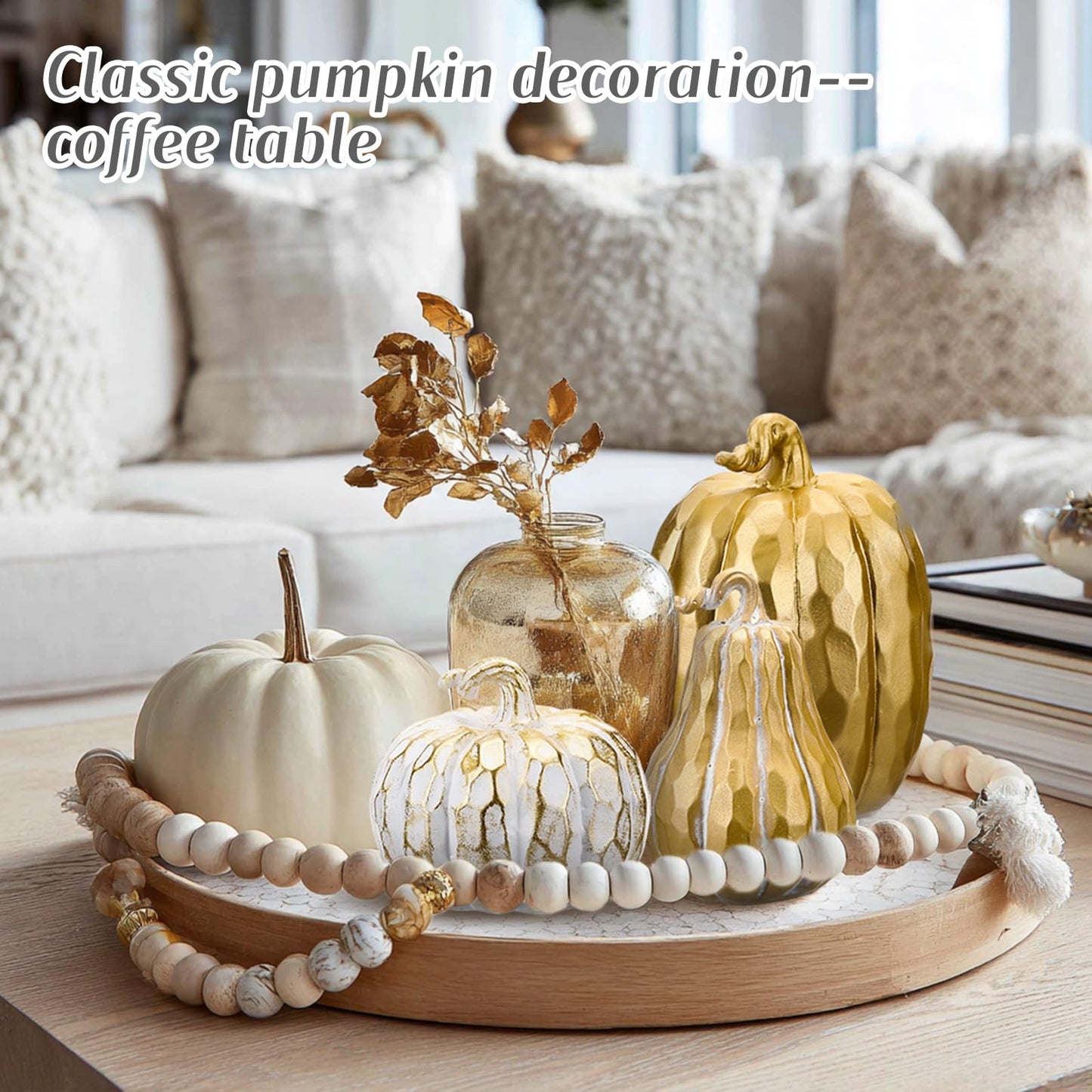 VioraWhite 3 Pack Fall Decor White and Gold Resin Figurine Thanksgiving Table Artificial Decorations for Autumn Harvest Indoor Home Farmhouse Kitchen(Pumpkin)