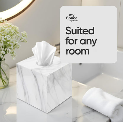 Tissue Box Cover Holder Square Marble Tissue Box Holder Bathroom Vanity Nightstand Bedroom Livingroom Decorative Decor Toilet Organizer Tissues (Marble, Square)