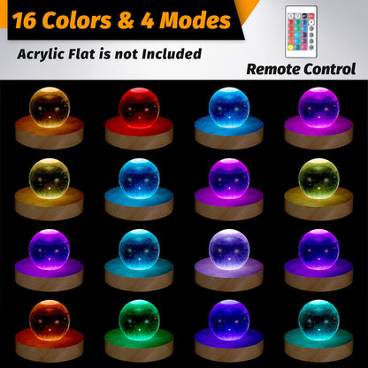 Honoson 3.94 Inch Wooden Light Stand Base Colorful LED Lights Display Base with Remote Control for Selenite Tower 3D Laser Crystal Glass Resin Art (2 Pieces)