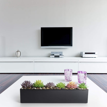 DR&Co Modern Black Trough Rectangular Planter, 16“ Metal Window Planter Box for Succulent, Small Rectangle Box for Desk or Windowsill, Stainless Steel, Great Gift Ideas for Women Men