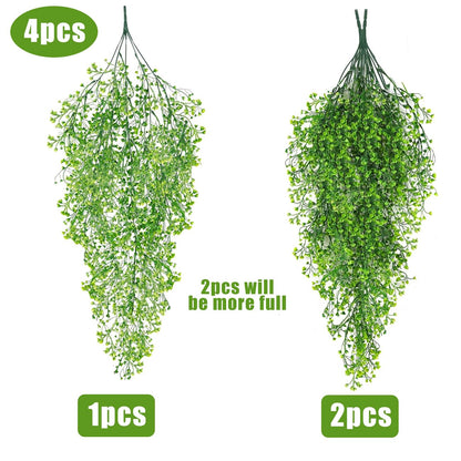 RECUTMS Pack of 4 Ferns Artificial Plants Large Artificial Hanging Plants Faux Ivy Vine Fake Greenery Wall Plants with LED Lights for Room Garden Patio Porch Bathroom Kitchen Decor (Green)