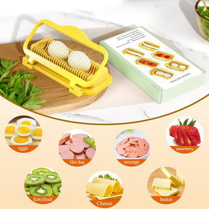 Larger Banana Slicer Egg Slicer for Hard Boiled Eggs, Stainless Steel & Aluminium Wires Strawberry slicer Multipurpose Heavy Duty Dishwasher Safe Banana Cutter slicer