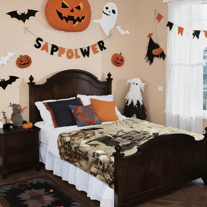 Breling Gothic Throw Flannel Blanket Ghost Skeleton Cozy Fuzzy Warm Throw Blanket Gothic Punk Themed Print for Winter Couch Sofa Bed Home Decor 60"x50"