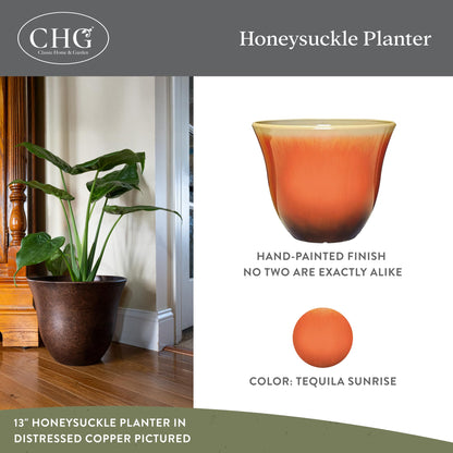 Classic Home and Garden by Growscape Honeysuckle Resin Planters - Lightweight Indoor & Outdoor Plant Pots - UV-Resistant Plastic Flower Pots - Pot Planters for Flowers & Herbs (13" Tequila Sunrise)