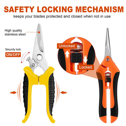4 Pack Garden Shears Scissors,Pruning Shears, pruning shears for gardening Stainless Steel Blades, Gardening Clippers Hand Pruner With a Gardening Gloves((Red Yellow Blue Orange)