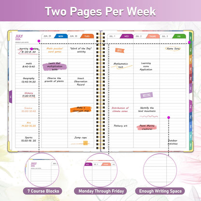 Teacher Planner 2026-2027, Jul 2026-Jun 2027 Academic Year, 8.5" x 11" Lesson Planner Book for Teacher Calendar, Spiral Bound Planners, Colorful Monthly Tabs, Planning Stickers, Flower