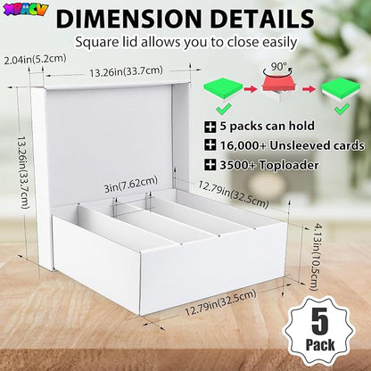 5-Pack Toploader Trading Card Storage Box, 4 Row 3200 Count White Cardboard Storage Box for Basketball/MTG/TCG/Sports/Game Cards Organizer and Collection