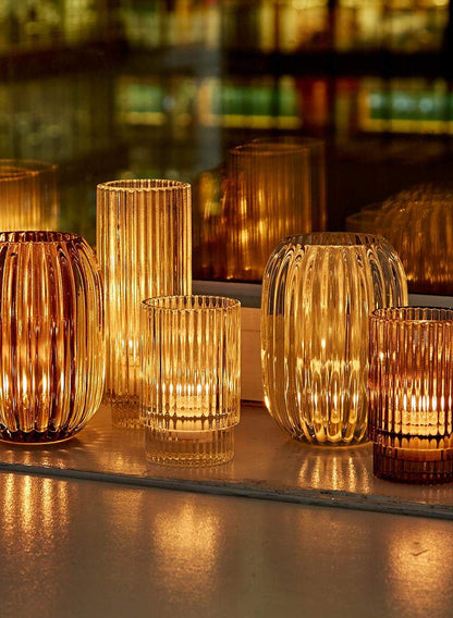 Serene Spaces Living Ribbed Glass Votive Holders – Elegant Pleated Candle Holders for Tea Lights, Votive Candles – Decorative Glass Holders for Home, Weddings, 3.75" Tall and 2.25" Diameter, Set of 4