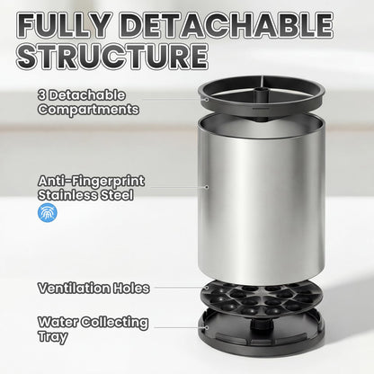 TODAYGO Utensil Holder For Kitchen Counter, Large 360°Rotating Stainless Steel Utensil Crock with 3 Compartment, Drainage Non-Slip