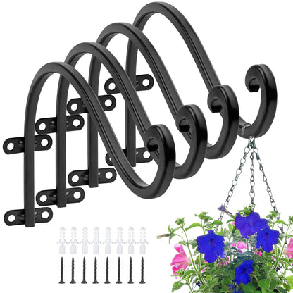 4 Pack Plant Hangers Outdoor, 16 Inch Hanging Basket for Plants Outdoor Brackets, Heavy Duty Plant Hanger Bracket with 80lbs Weight Capacity for Hanging Baskets,Bird Feeders,Lanterns and Wind Chimes