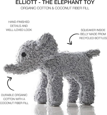 Plush Durable Cotton Dog Toys with Coconut Fill for All Pet Breeds, Elliot the Elephant, One Size