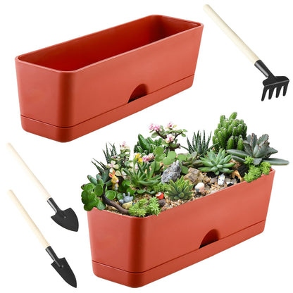 2-Pack Large Window Boxes Planters 16 Inch Rectangle Plant Box Rectangular Plant Pots for Outdoor and Indoor Plants Plastic Windowsill Planters for Herbs Vegetable Flowers Long Window Sill Plant Box