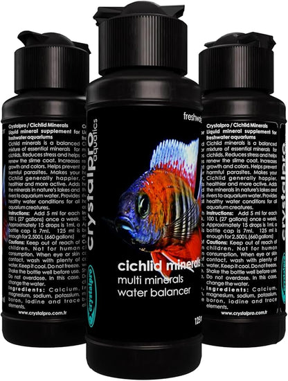 Crystalpro Cichlid Minerals 4.22 Oz - Mineral Additive for Cichlids Replenishes Protective Coat Improves Respiration and General Health Freshwater Aquarium Salt (125 ml) Treats 660 Gallons