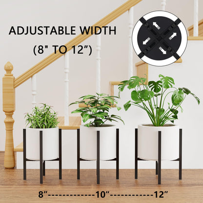 Linpla Adjustable Metal Plant Stand Indoor Outdoor - Fits 8 to 12 Inches Pots - Mid Century Modern Planter Stand Single Floor Flower Pot Holder Home Decor for Gardening Gifts