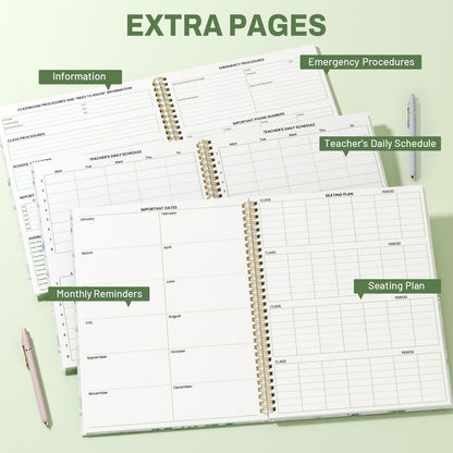 SUNEE 8 Period Teacher Lesson Plan Book - Days Vertically, Undated Teacher Planner 2026-2027 Academic Year, 8.5 x 11 Inch, 104 Pages/52 Sheets (40 Weeks), Waterproof PVC Cover, Back Pocket, Full Leaf