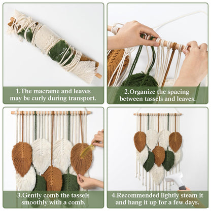 KHOYIME Macrame Wall Hanging Leaves Woven Tapestry, Boho Chic Home Decor Modern Bohemian Handmade Leaf Feather Wall Art Decorations for Apartment Dorm Living Room Bedroom Nursery Backdrop 16.5"x29.5"