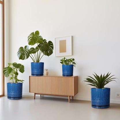 Eightpot 6 Inch Plant Pot - Ceramic Planter for Outdoor Plants Indoor Plant Pot with Drainage Holes and Saucer Succulent Pot Modern Round Flower Pot for House Room Decor Blue