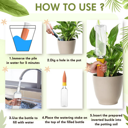 Ziliny 4 Pack Terracotta Watering Spikes Devices, Plant Self Watering Spikes with 25 oz Plastic Wine Bottles, Slow Release Vacation Insert Plant Waterer Devices for Indoor Outdoor