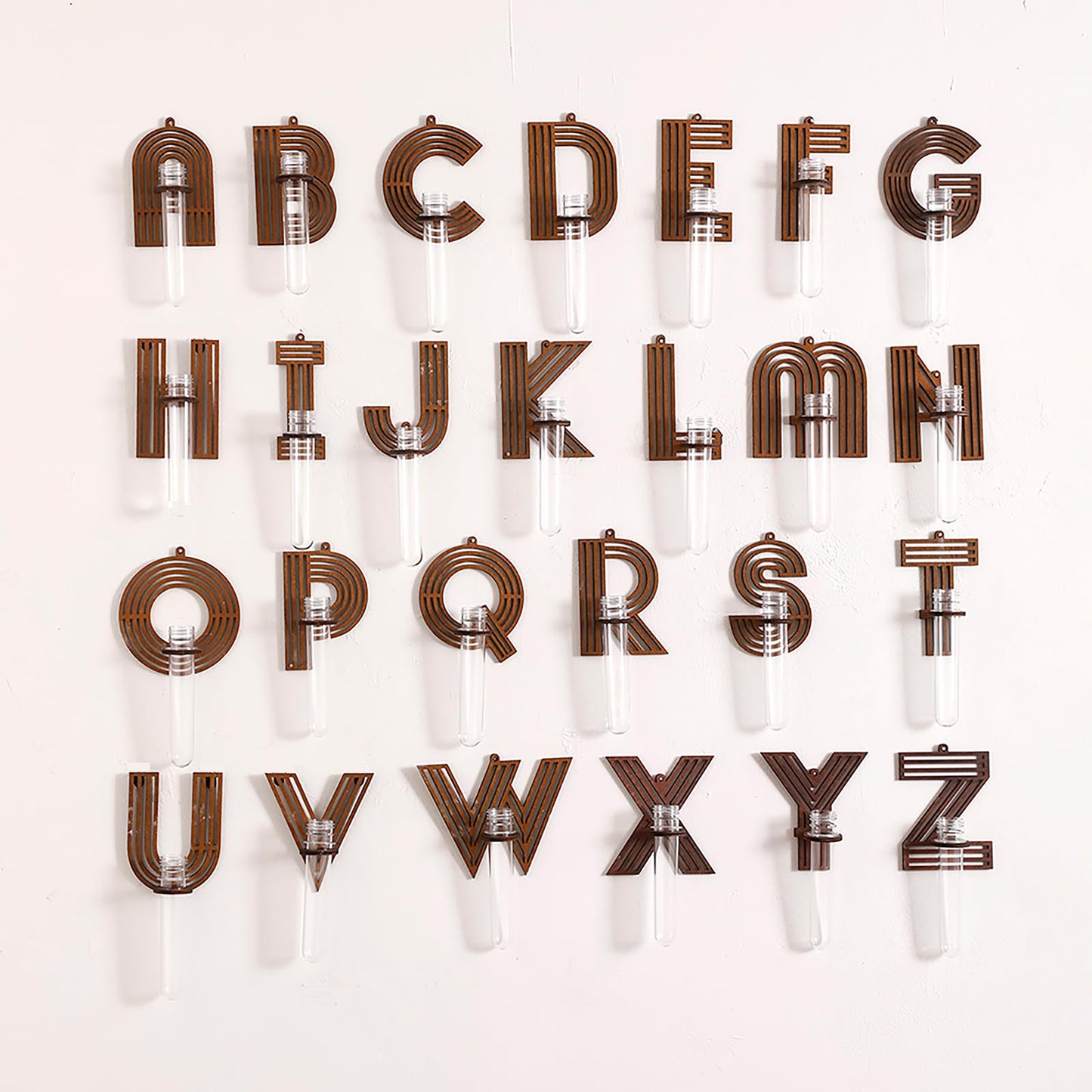Home Letter Wall Propagation Planters Test Tubes Wall Decor for Hanging Plants Clear Water Plant Vase Brown Wood Water Propagation Station 4 Pack