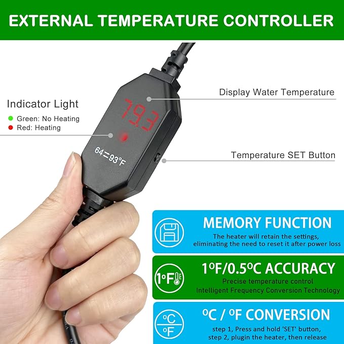 Small Aquarium Heater, USB 10W Adjustable Mini Fish Tank Heater with External Temperature Controller, Overheating Protection, Used for 0.5-1 Gallon Tank (Quartz)